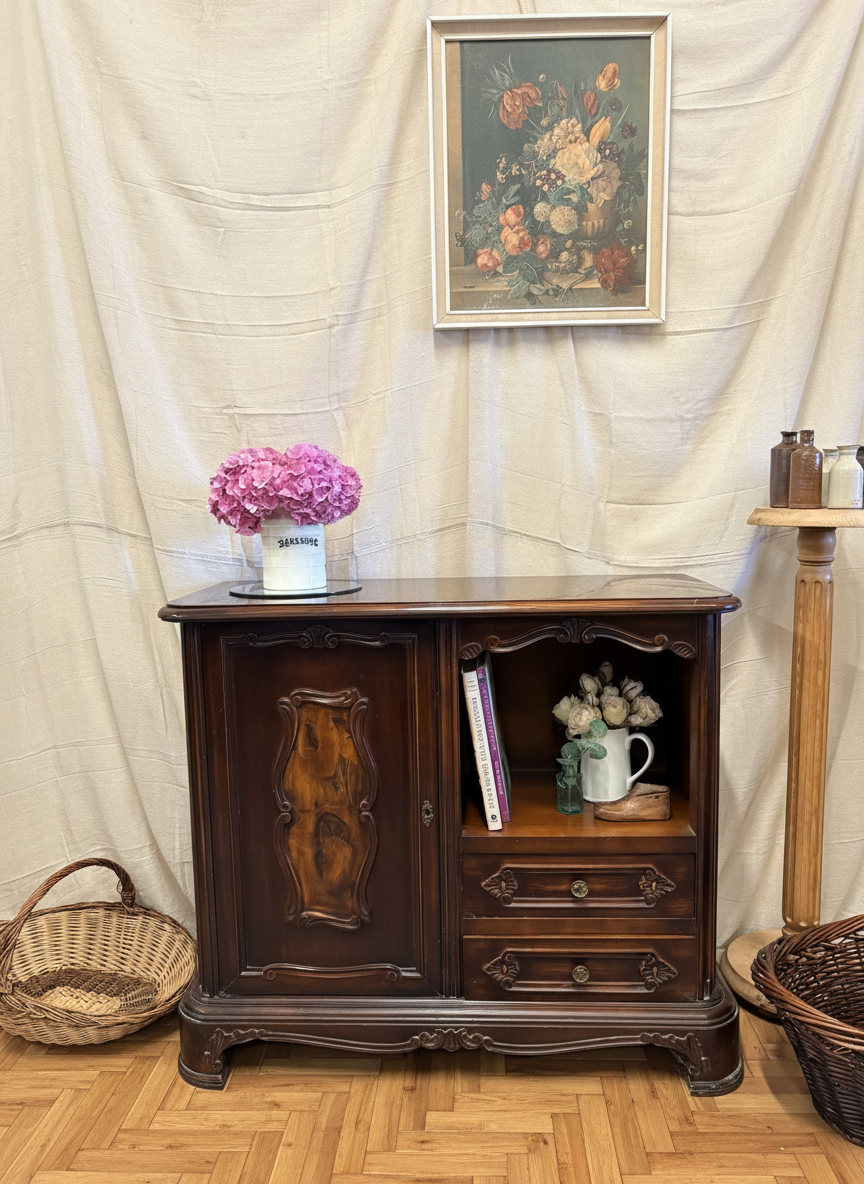 Vintage Carved Mahogany French Style Cabinet Storage Sideboard