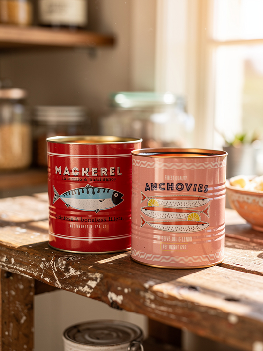 Pair of metal retro style storage tins Inspired by Vintage Food Cans