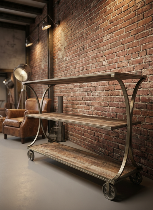 Reclaimed wood and metal display shelves industrial rustic design