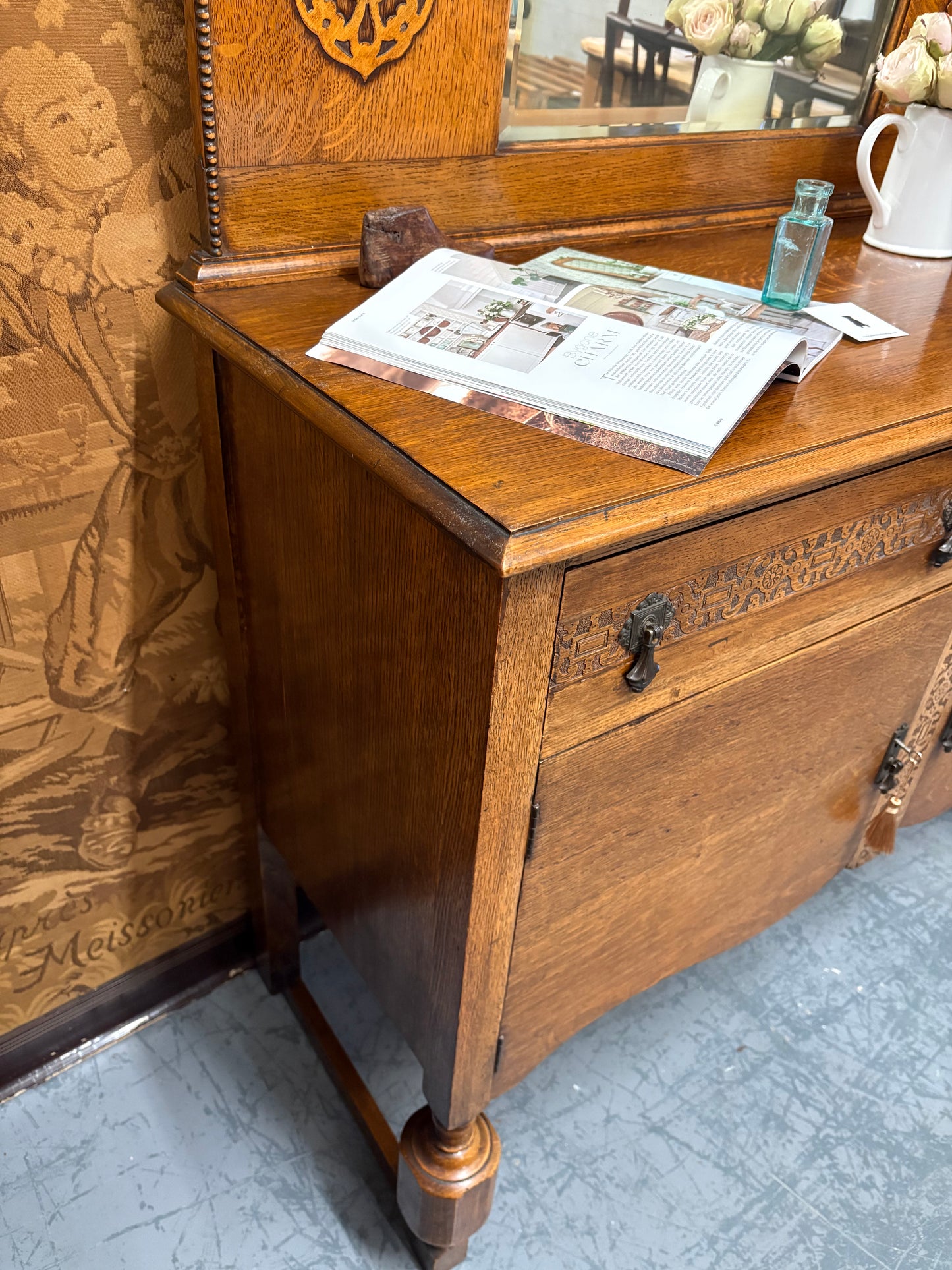 Antique Oak sideboard - Dresser Mirrored back - with Delivery