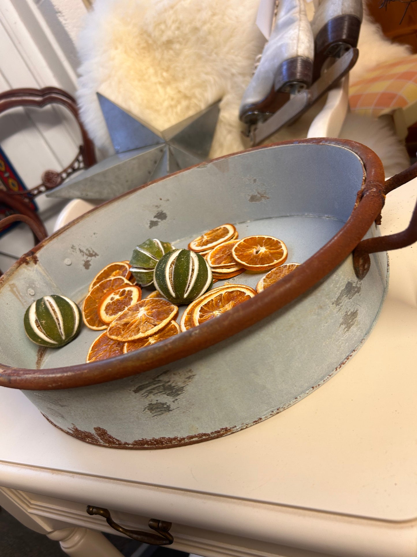 Small X1 Oxidised metal rustic serving display tray