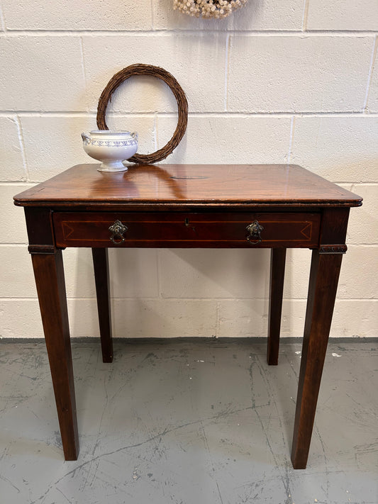 19th century inlaid mahogany country house rectangular side table with drawer.