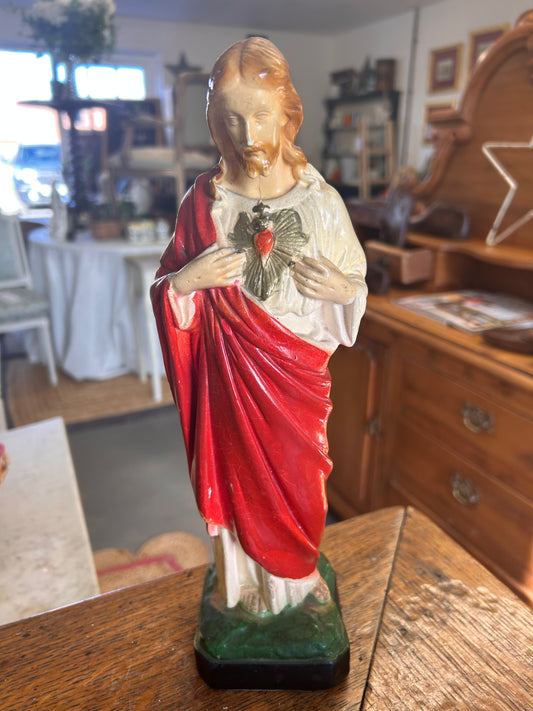 French Figure plaster religious figure Jesus Sacred Heart