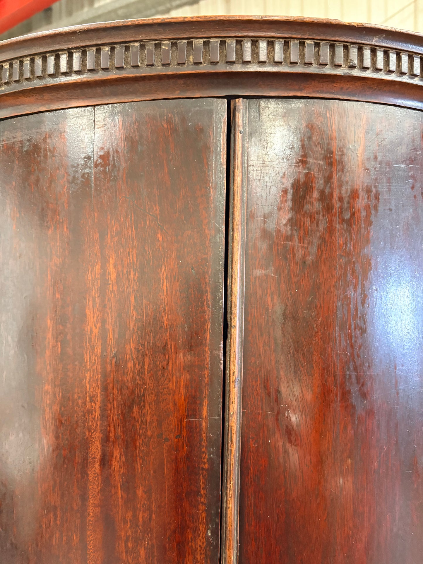 Antique Georgian Mahogany bow fronted  corner cupboard cabinet three shelves