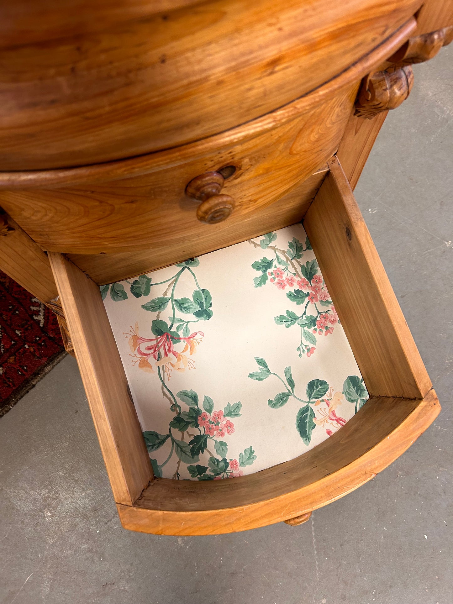 Victorian design pine bow fronted bedside drawer cabinet