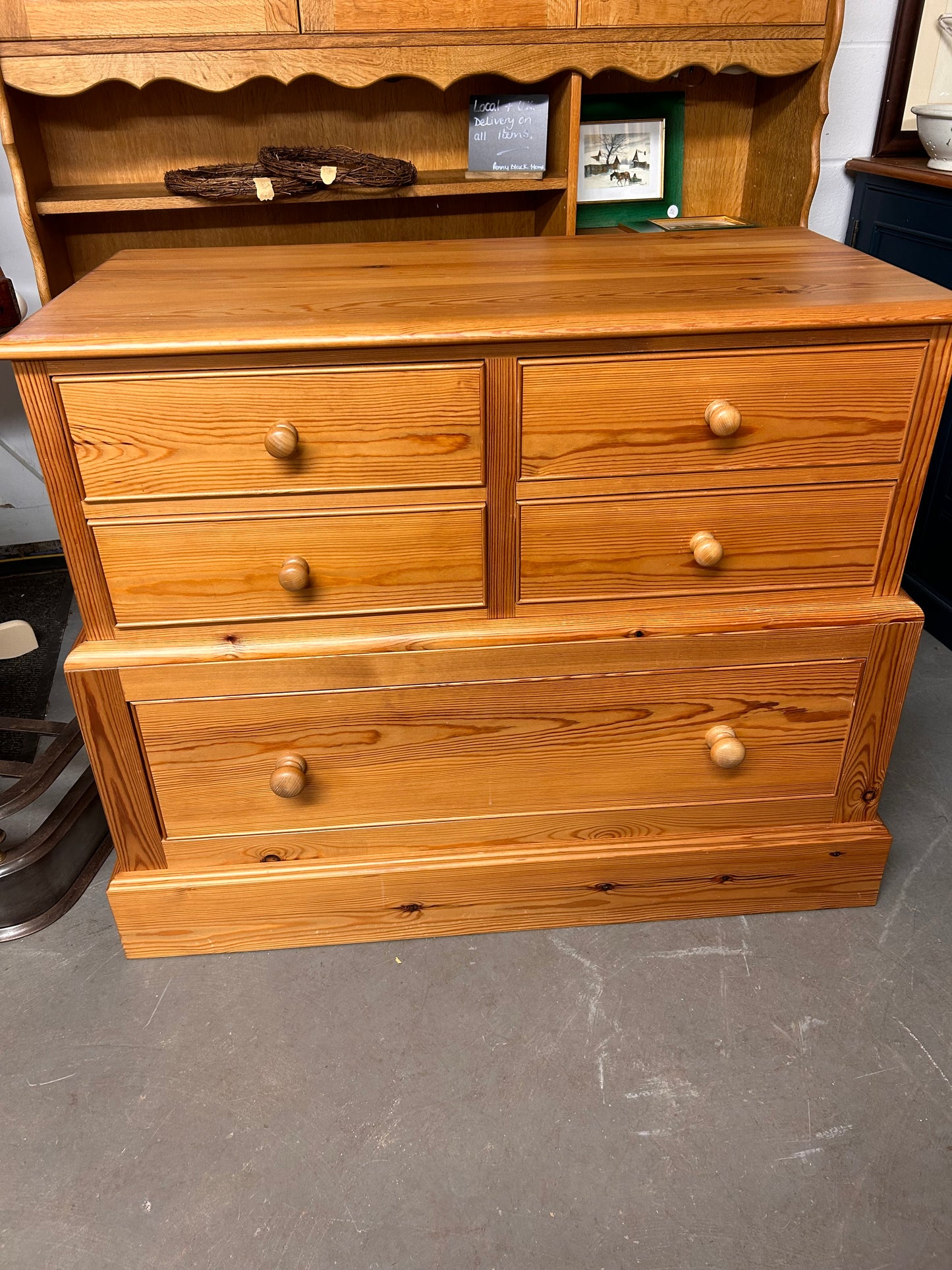 A preloved vintage good quality pine chest of drawers.