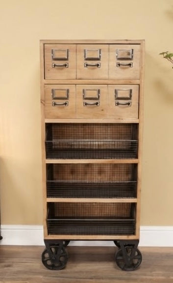 Light wood vintage styled fir and Iron Cabinet unit Kitchen Utility Bathroom Storage