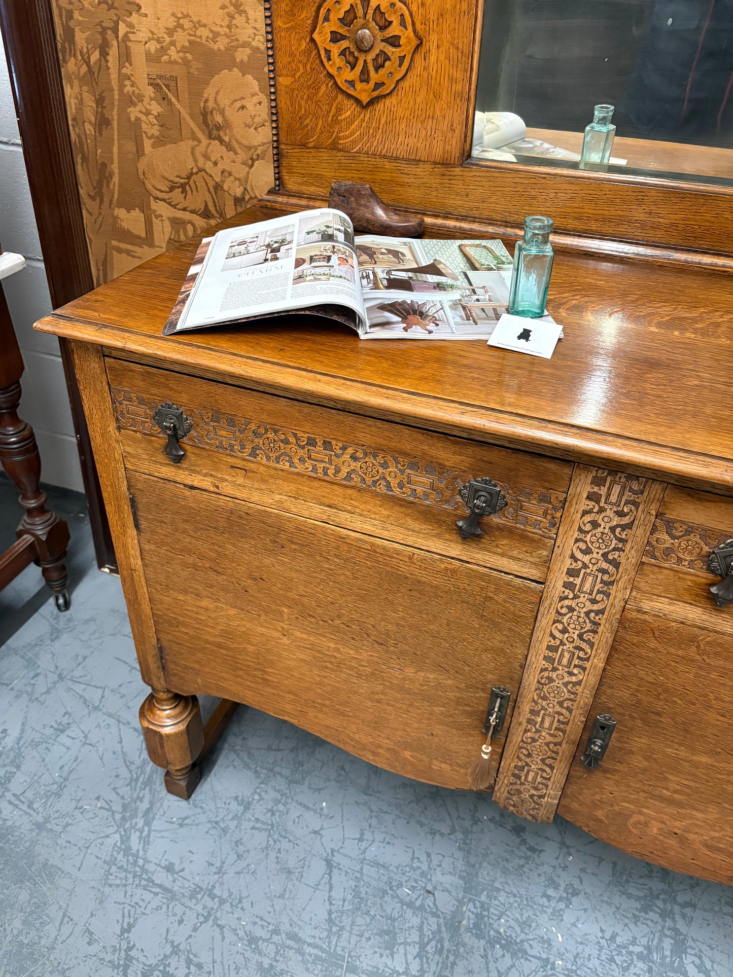 Antique Oak sideboard - Dresser Mirrored back - with Delivery