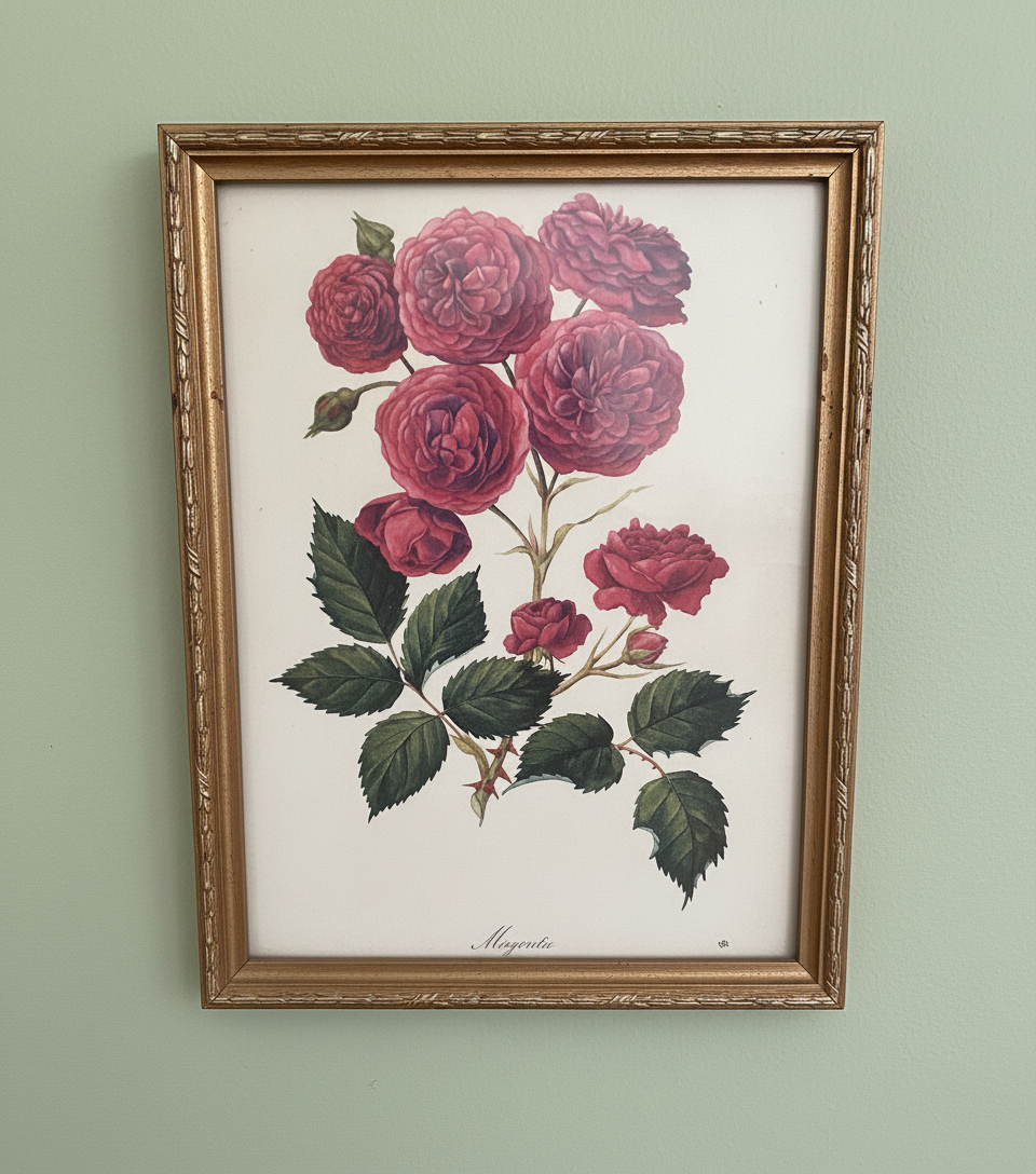 A set of four Vintage floral botanical prints in gold frames and glazed￼