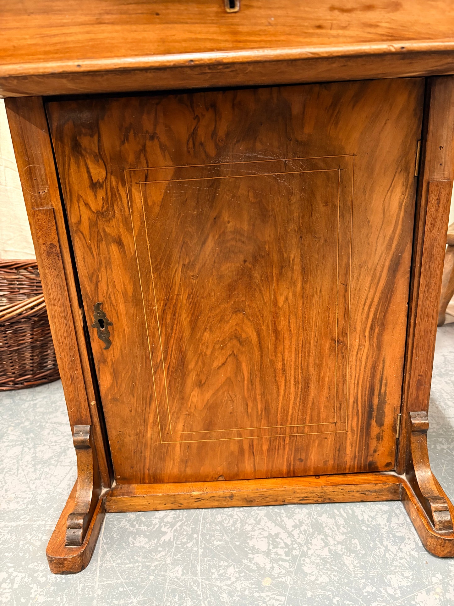 Victorian Antique Inlaid Walnut Davenport Desk - Compact Drawer Storage