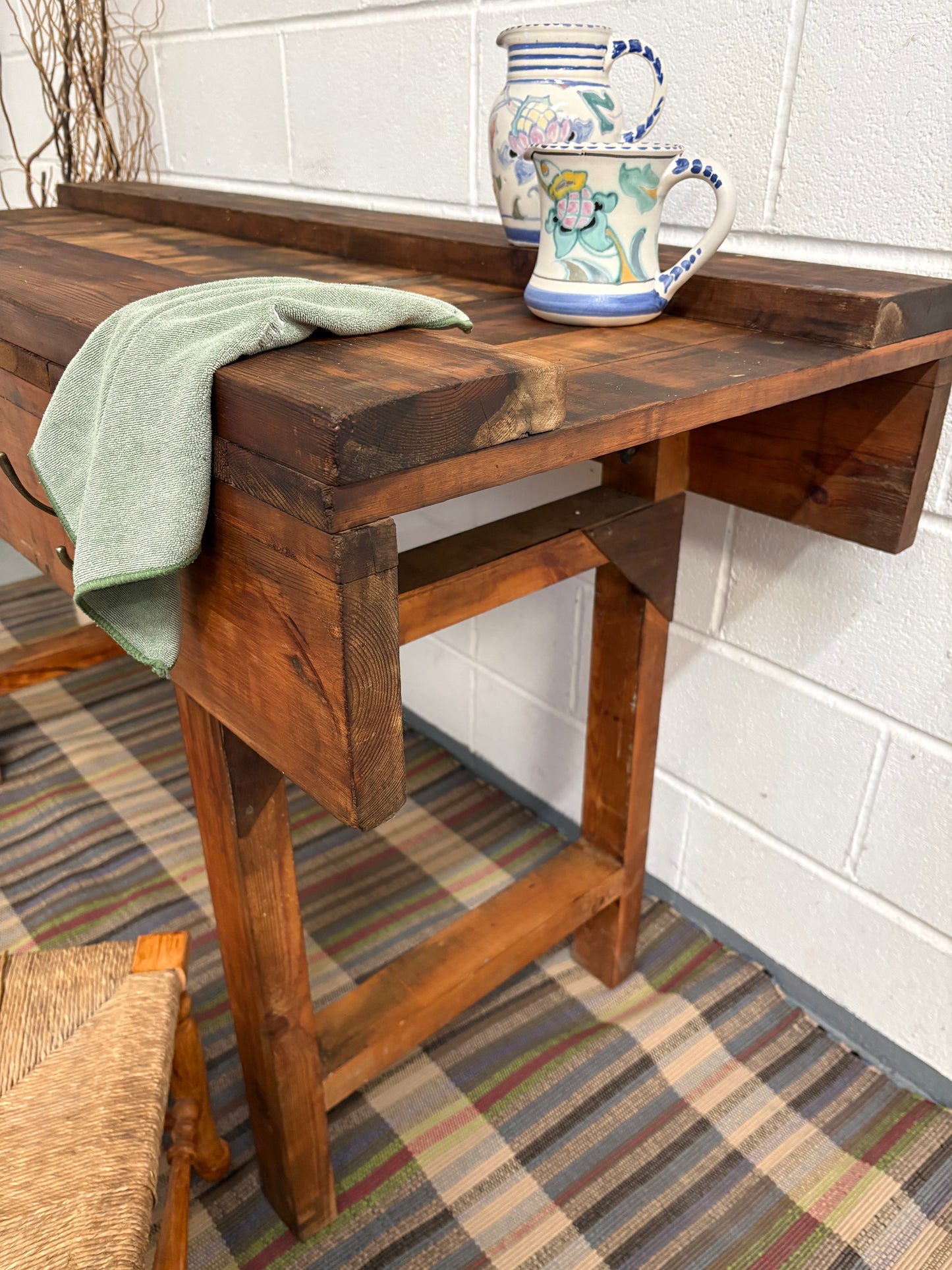 Large Reclaimed Vintage Workbench Chunky Kitchen Island Prep unit Freestanding
