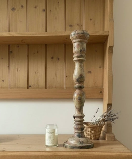 Large Vintage Chunky Wood Handpainted candlestick holder