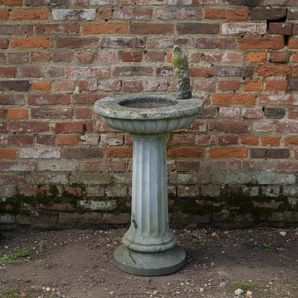Weathered Antique Stone Garden Bird Water Bath on pedestal