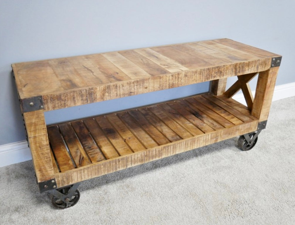 Industrial Trolley Style TV Stand shelving / coffee table unit UK Delivery