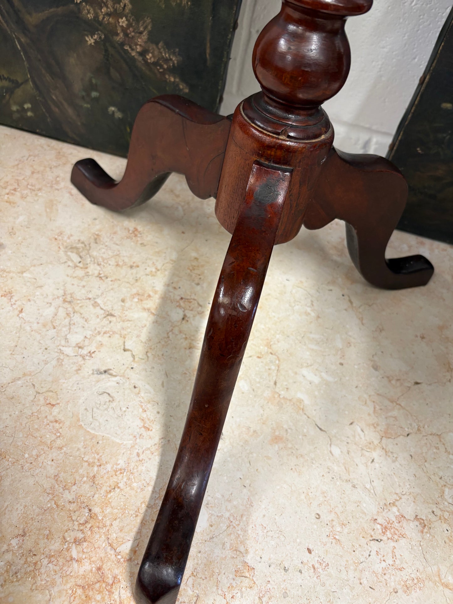 19th century mahogany oval topped occasional table on bobbin support and tripod legs