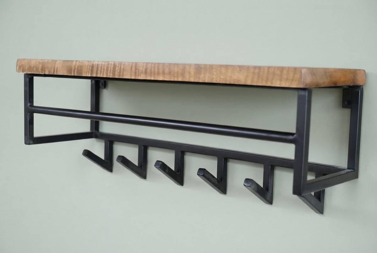 Rustic wood & metal Modern Country style Coat rack Storage Shelf