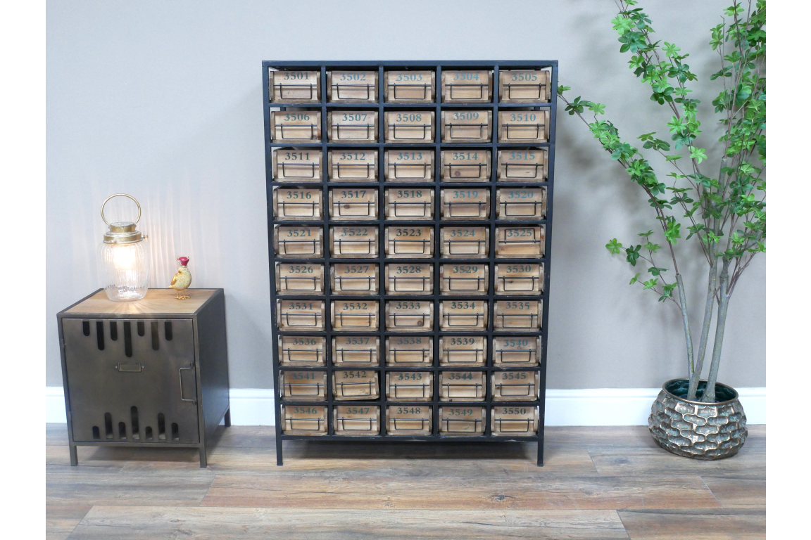 Fabulous large multi drawer wood and metal drawer unit