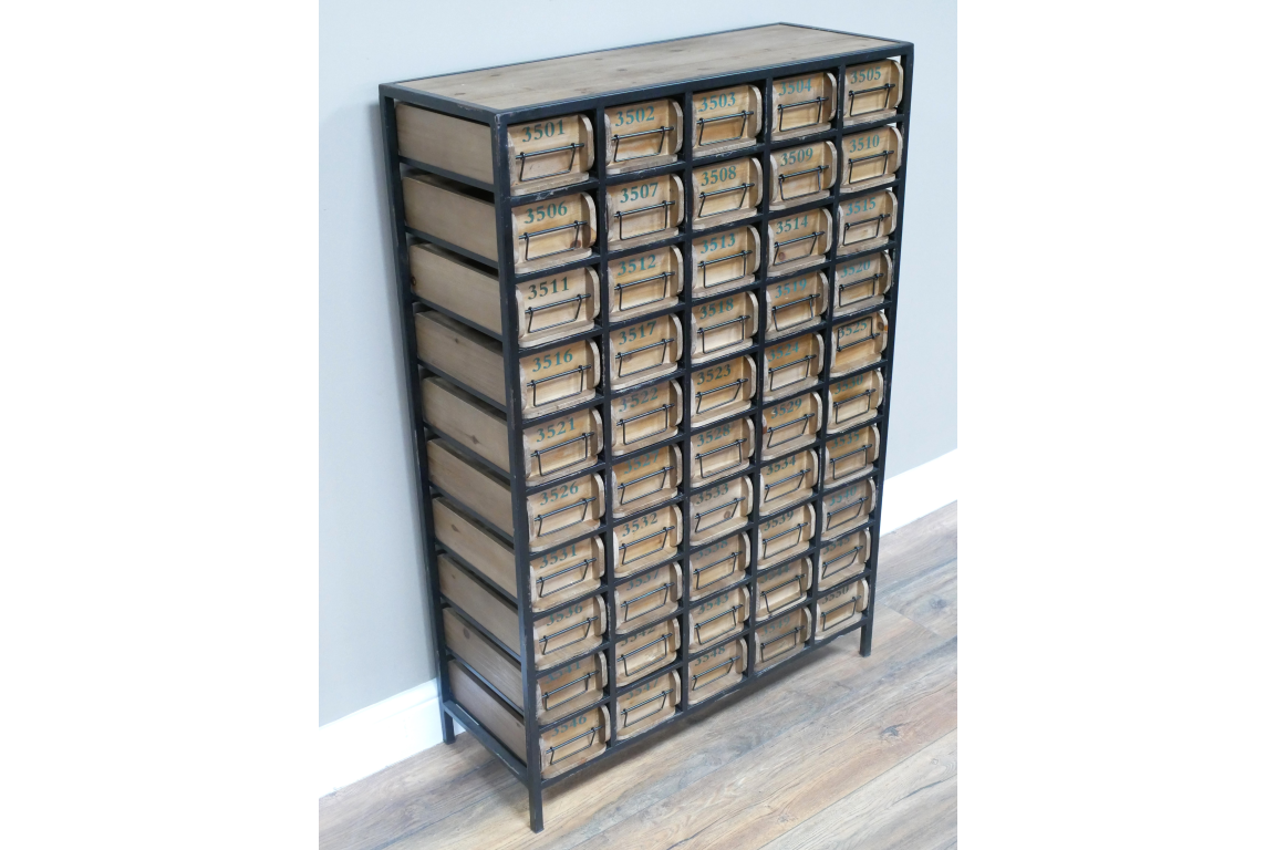 Fabulous large multi drawer wood and metal drawer unit