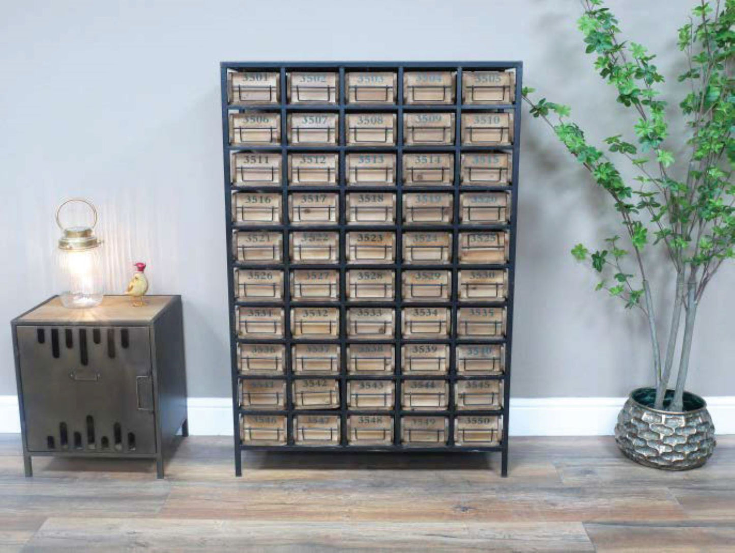 Fabulous large multi drawer wood and metal drawer unit