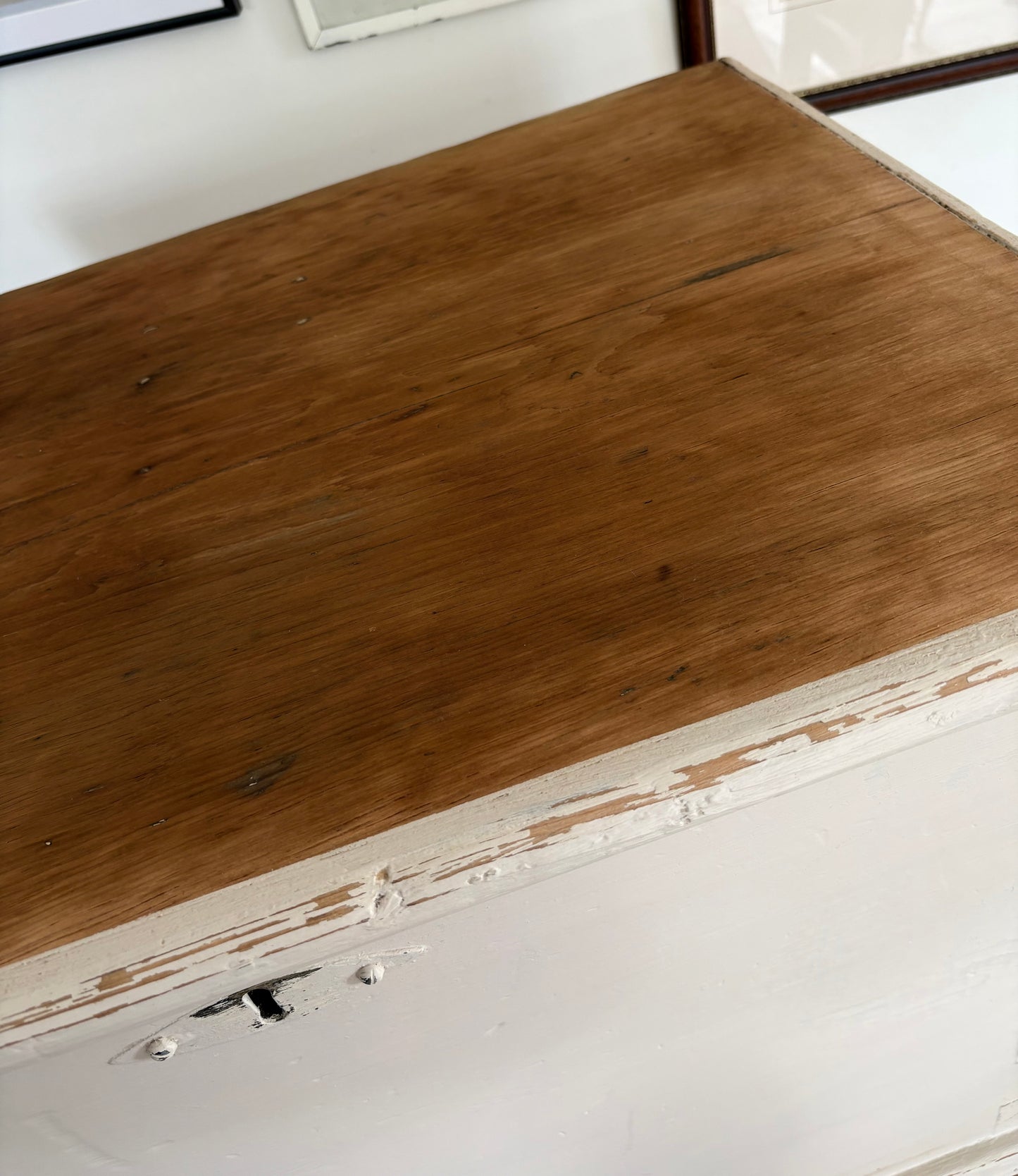 Old Victorian painted shabby pine blanket box / trunk / coffee table / storage chest