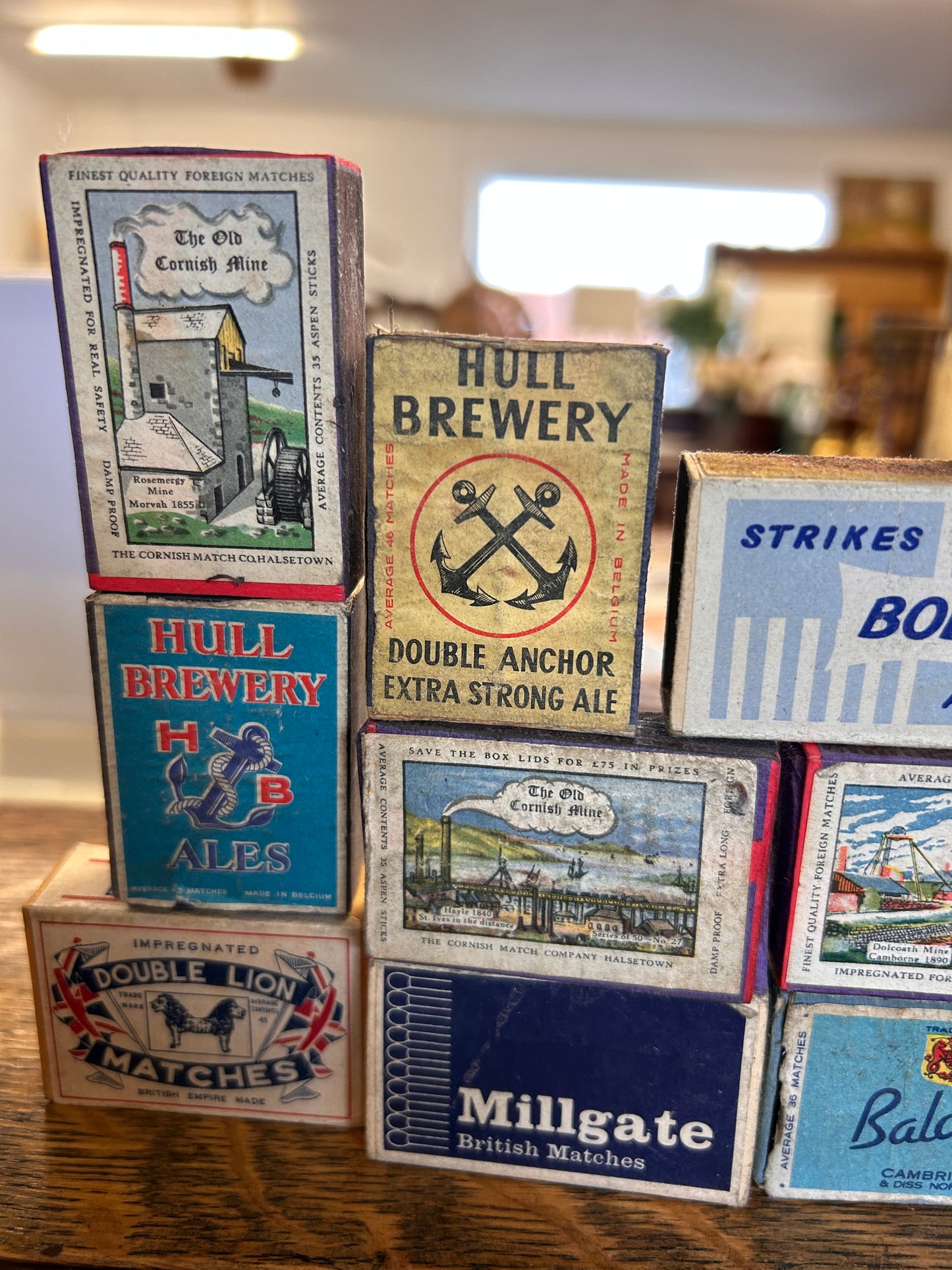 A collection of blue tone vintage match boxes 13 in total great display item