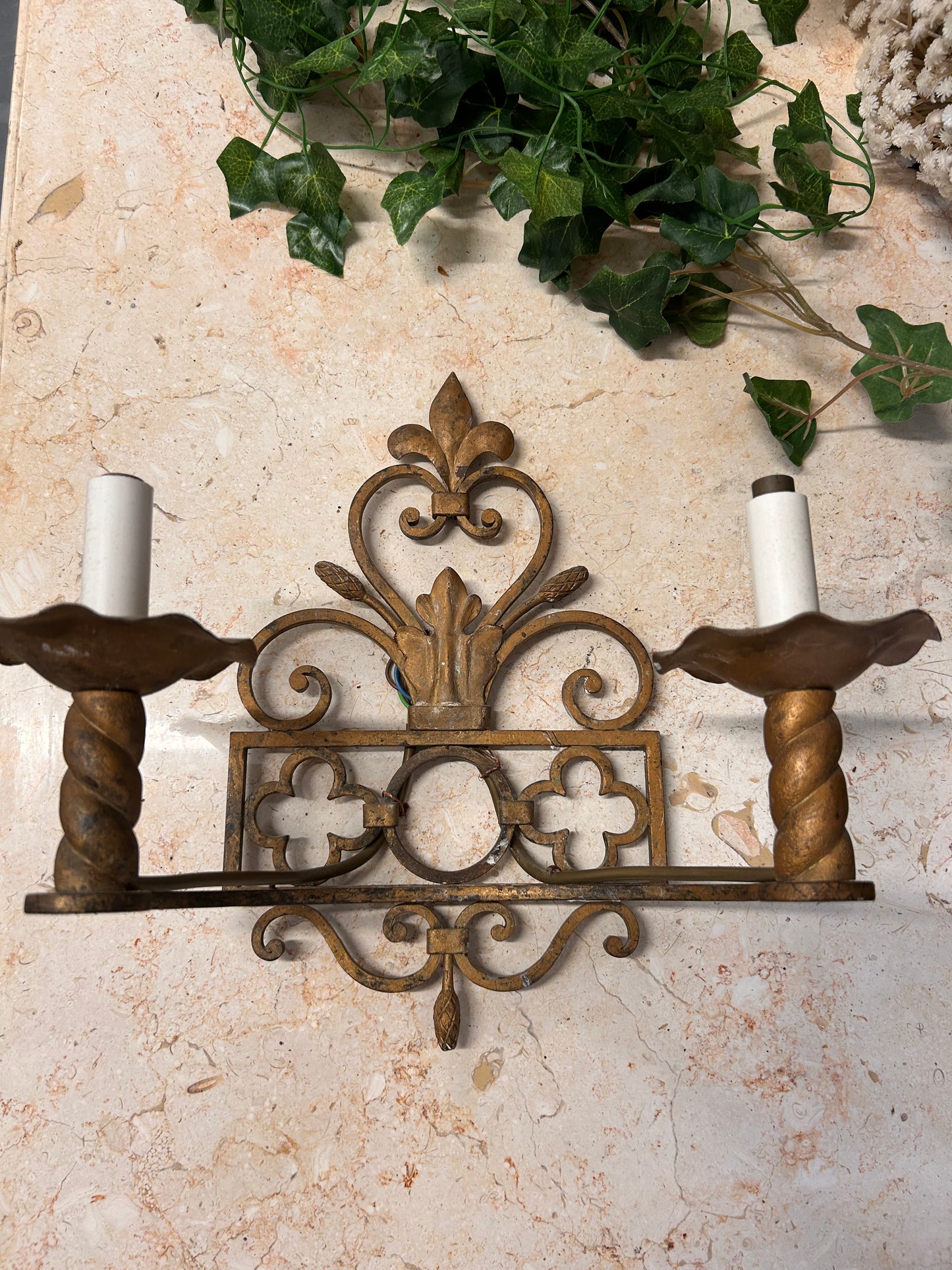 Reclaimed Antique Gilt Metal Wall Sconce lights Decorative design candle holders