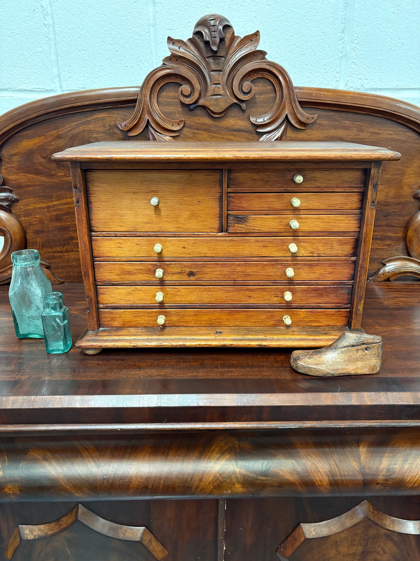 Antique wooden 8 drawer storage unit - artist maker collector