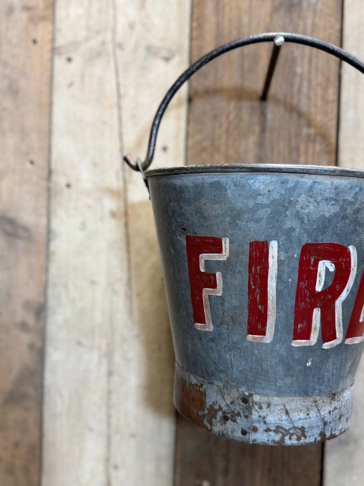 Vintage Galvanised Fire Bucket Log Basket / Plant Pot / Planter Pail Kindling