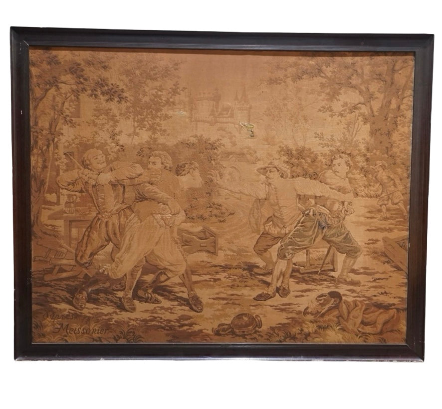 Impressive Large Decorative French tapestry panel in a Black Painted Frame