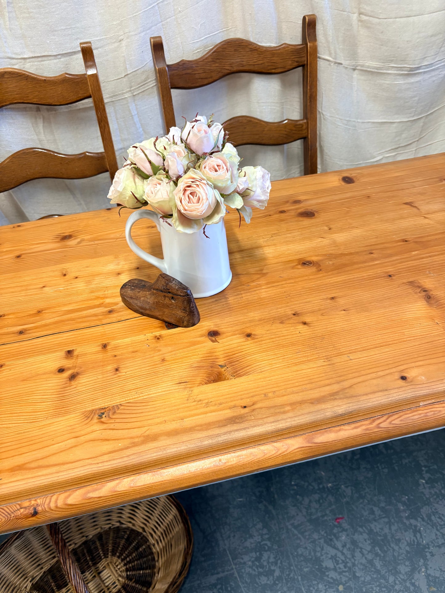 Vintage Victorian style part painted pine farmhouse kitchen dining table
