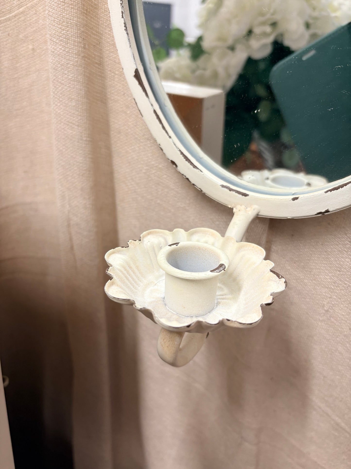 Decorative Wall Candle sconce with mirror in Aged Antique White