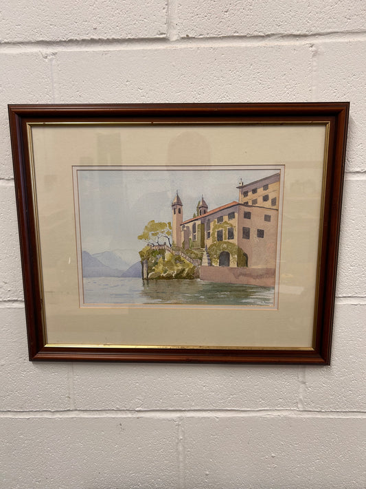 Lake Como Vintage framed and signed painting by Margaret Rhymes