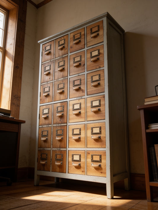 Apothecary style storage cupboard with Multi Drawer design on front
