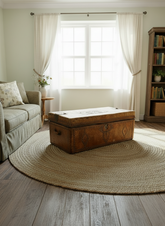 Rare Irish 19th Century Hide covered trunk Stud detail SB Initial