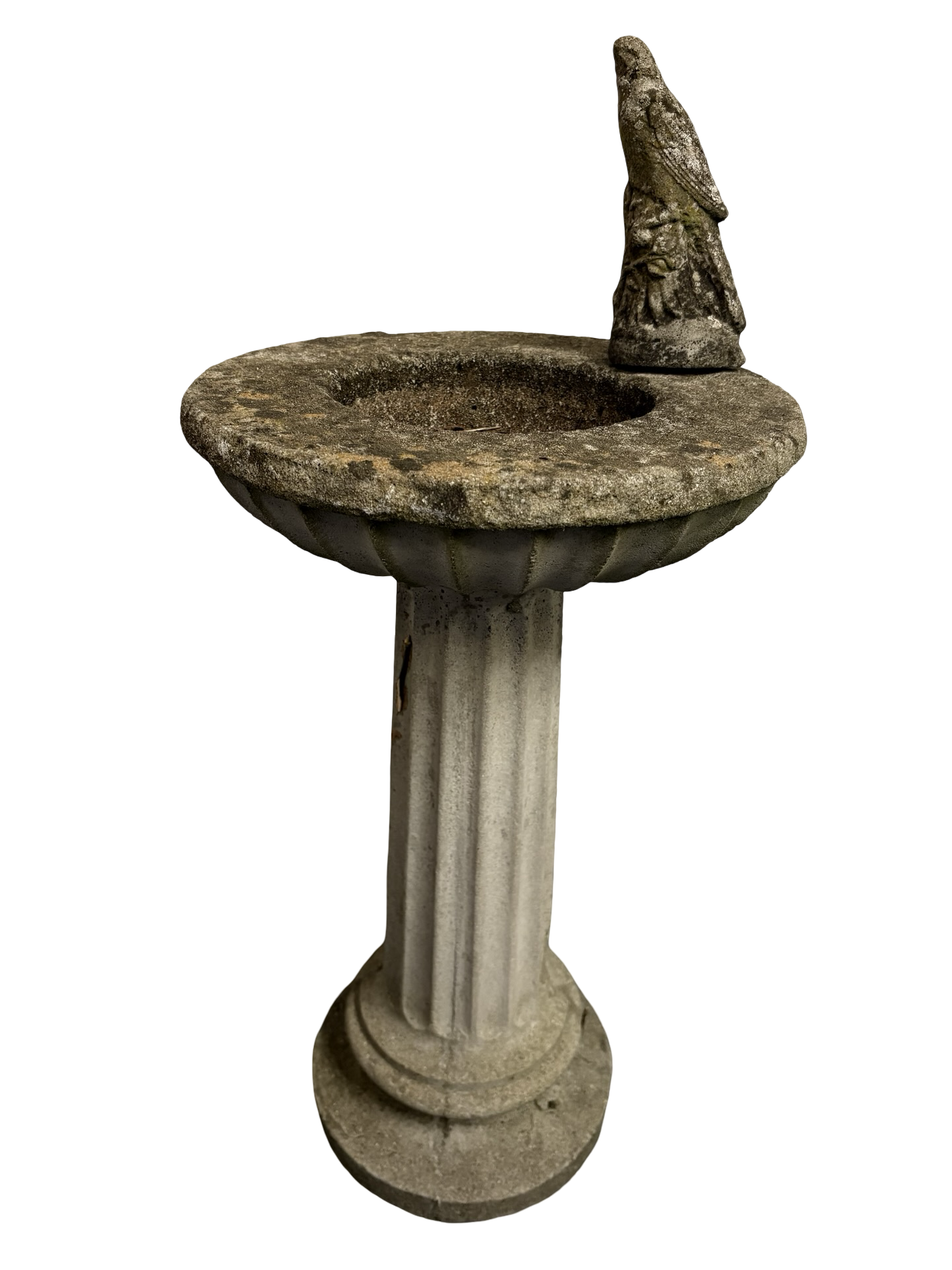 Weathered Antique Stone Garden Bird Water Bath on pedestal
