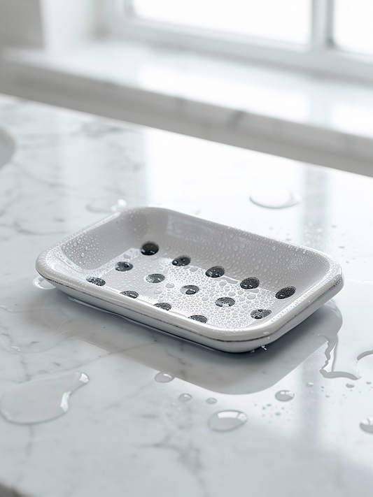 A Retro style enamel metal soap dish Vintage traditional design ￼