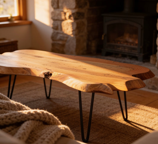 Natural Live Edge Rustic Wooden Acacia wood coffee table Hairpin legs