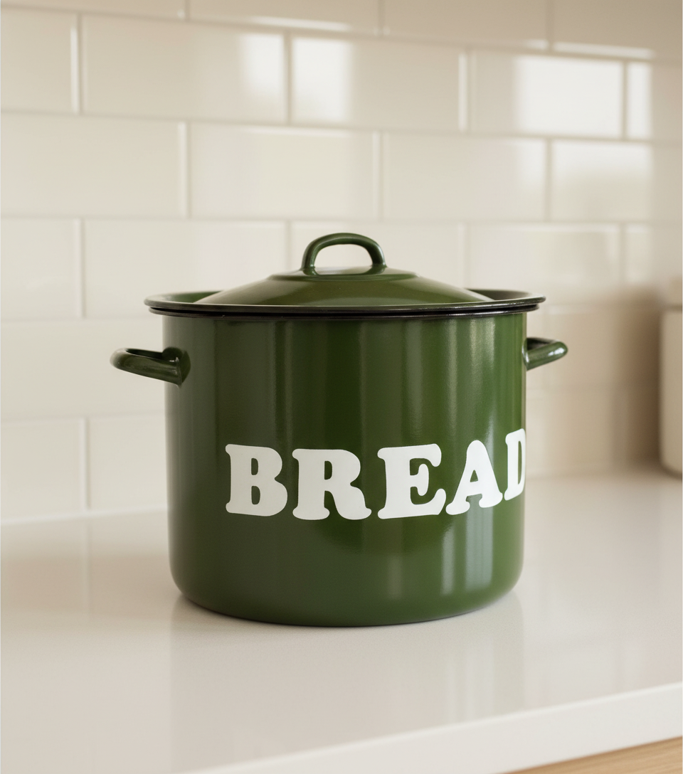 Very Large Dark Green Vintage enamel bread bin Country Kitchen Decor