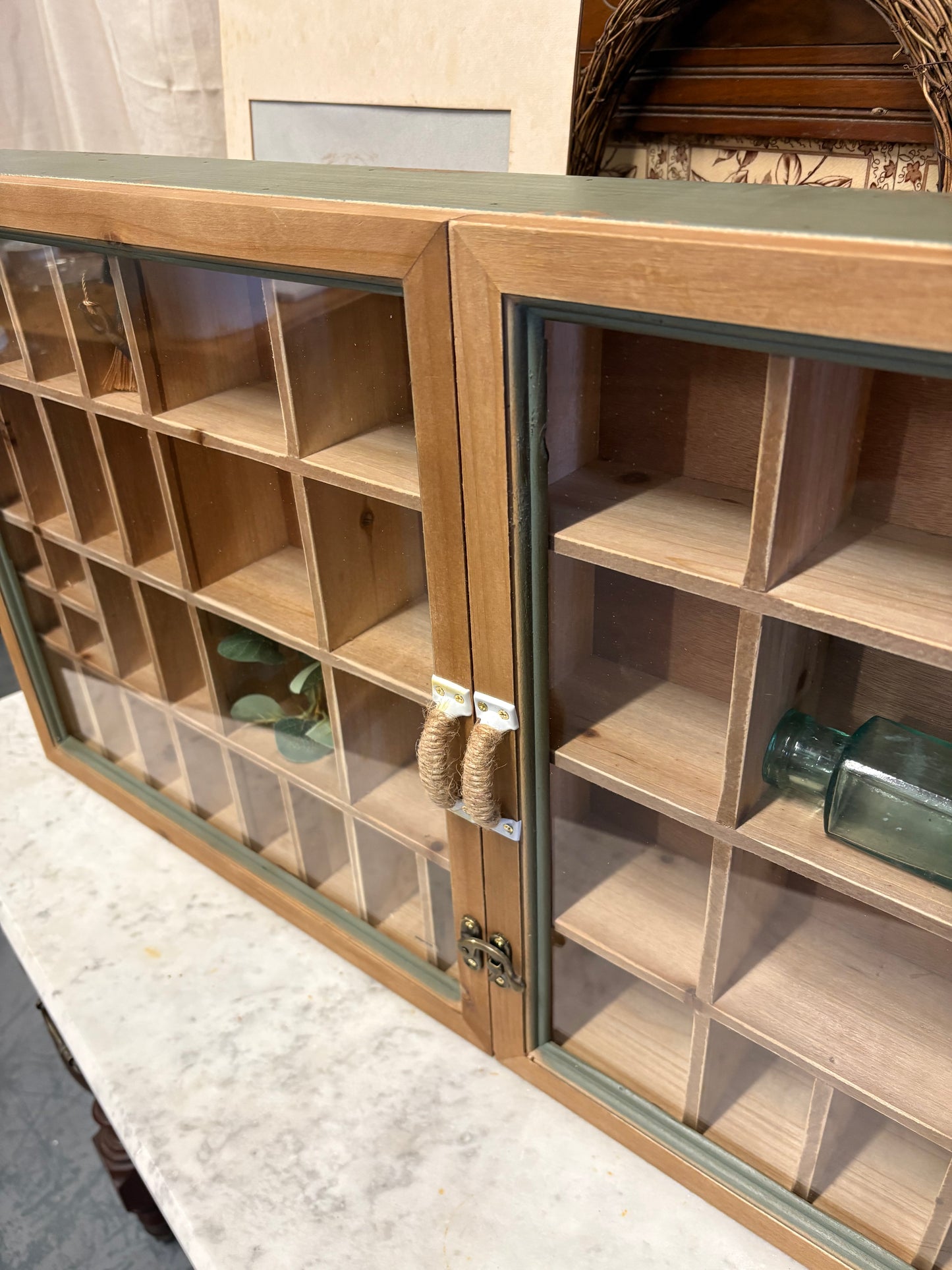 Aqua shabby Pigeon hole type Wall Unit - printer tray style storage