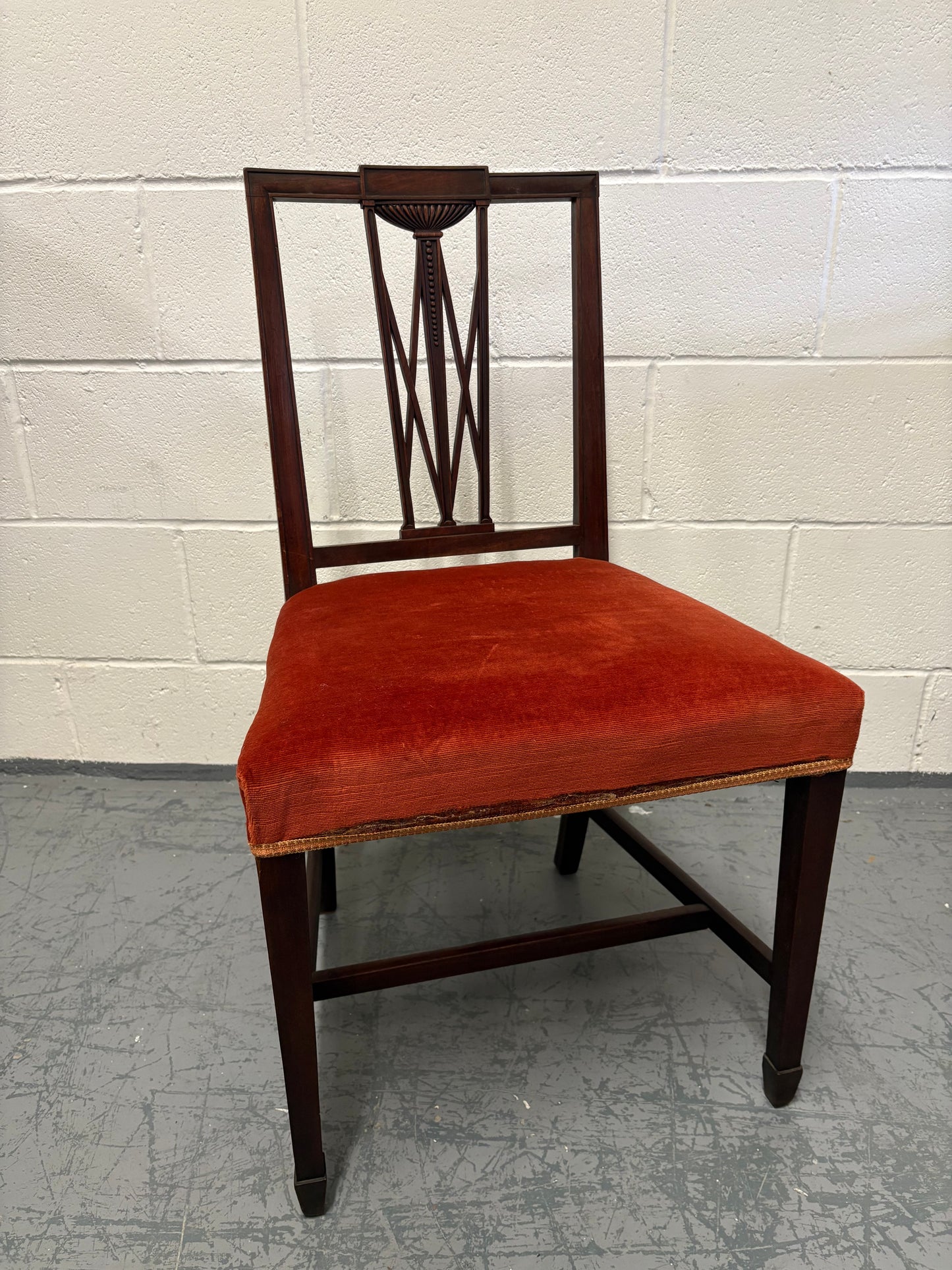 Set of Six 19th century Elegant mahogany dining chairs with Rust coloured seats