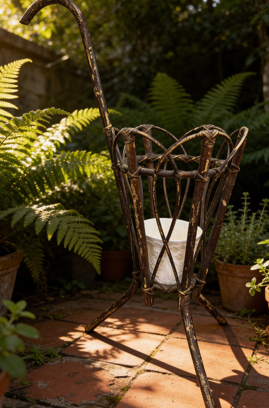 Vintage Bamboo Retro Umbrella Hall Plant Display Stand Unique Item
