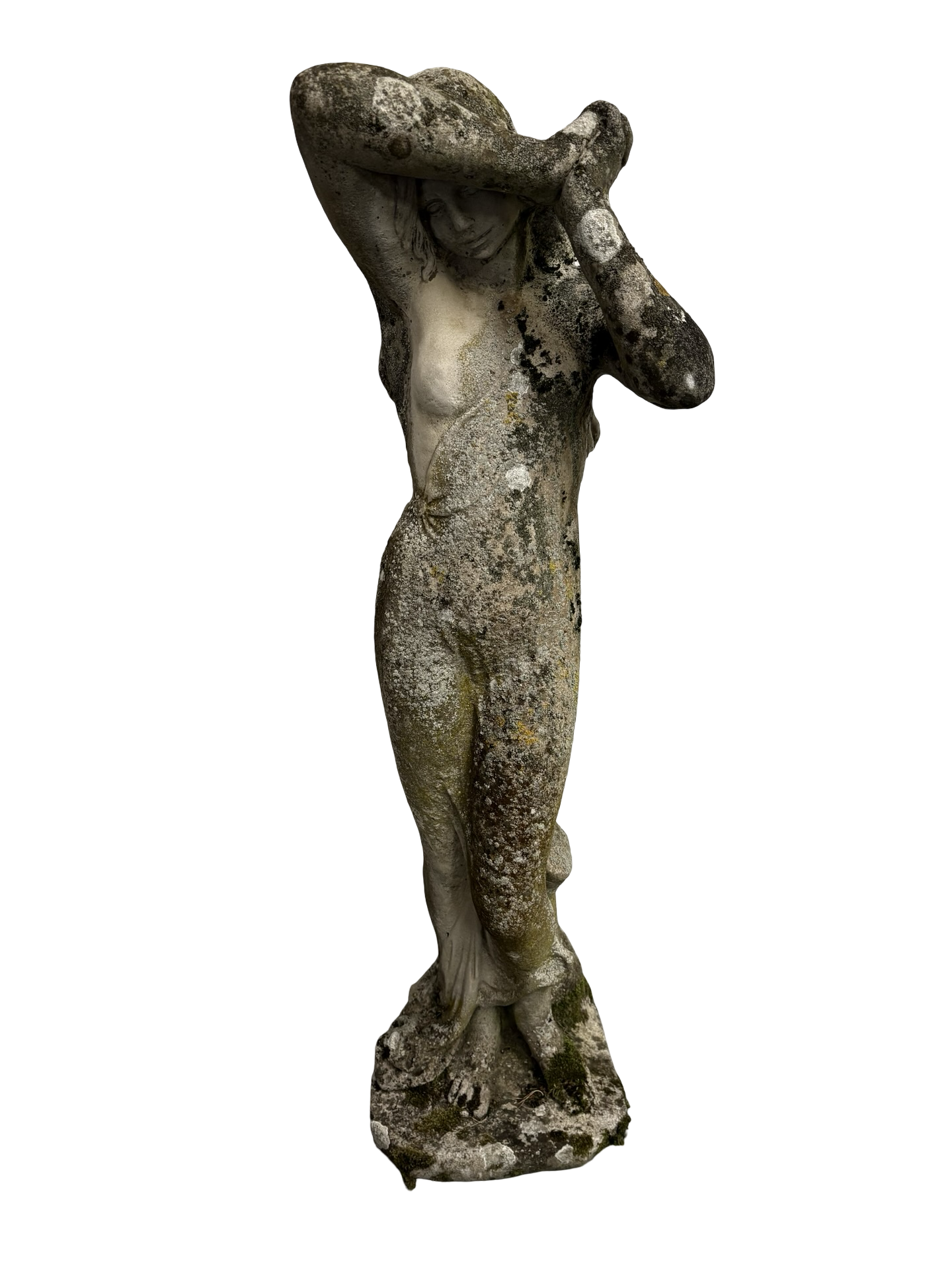 Large Weathered Antique Stone Shy Maiden Garden Statue