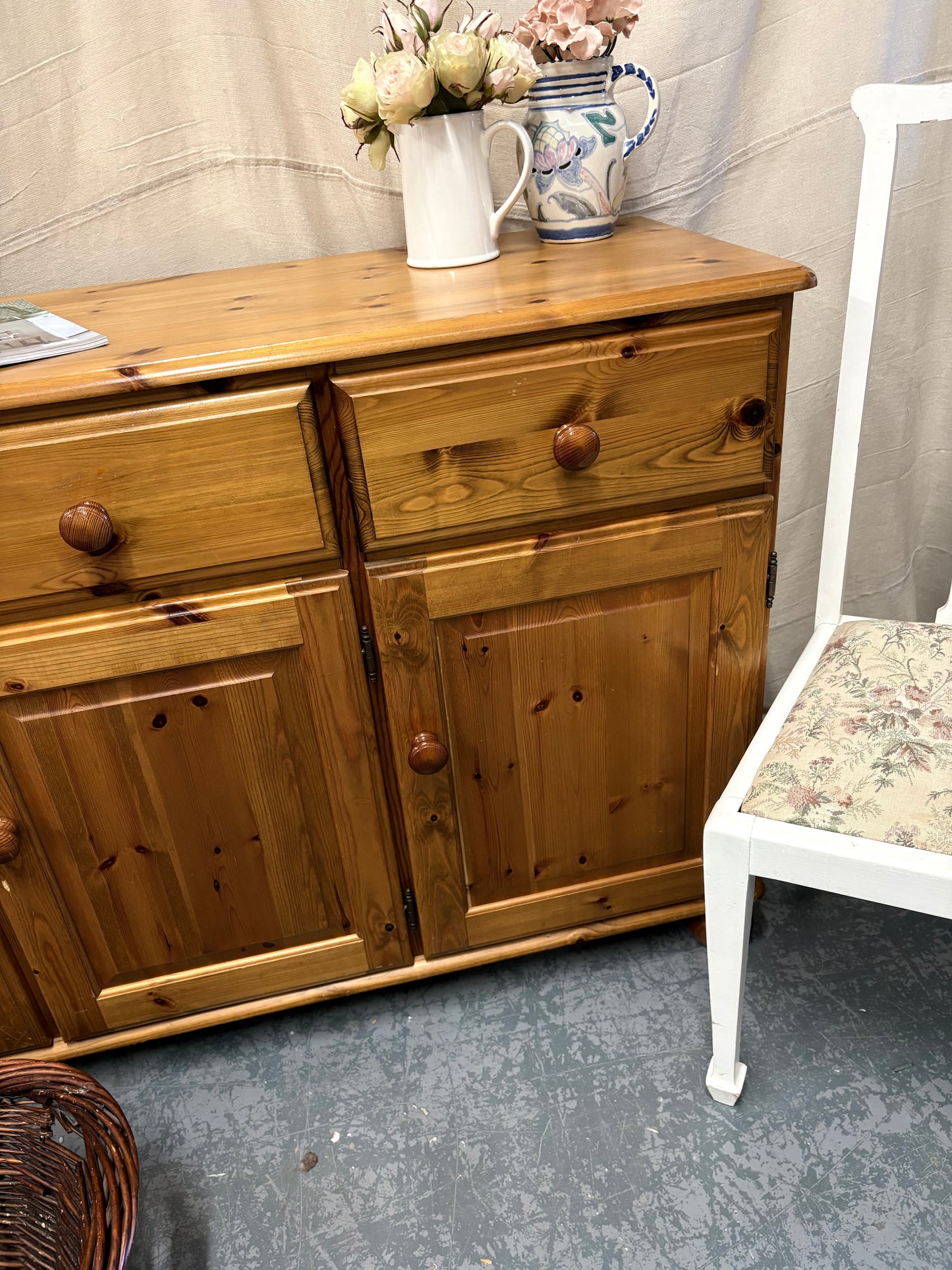 Vintage Solid pine Storage Cabinet Sideboard Country Farmhouse style