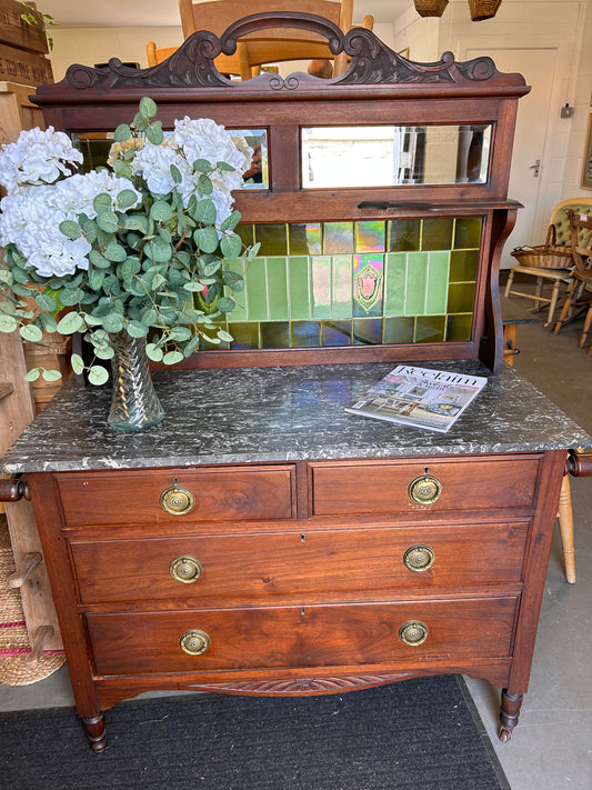 Magnificent late 19th century tiled mirrored and marble topped washstand