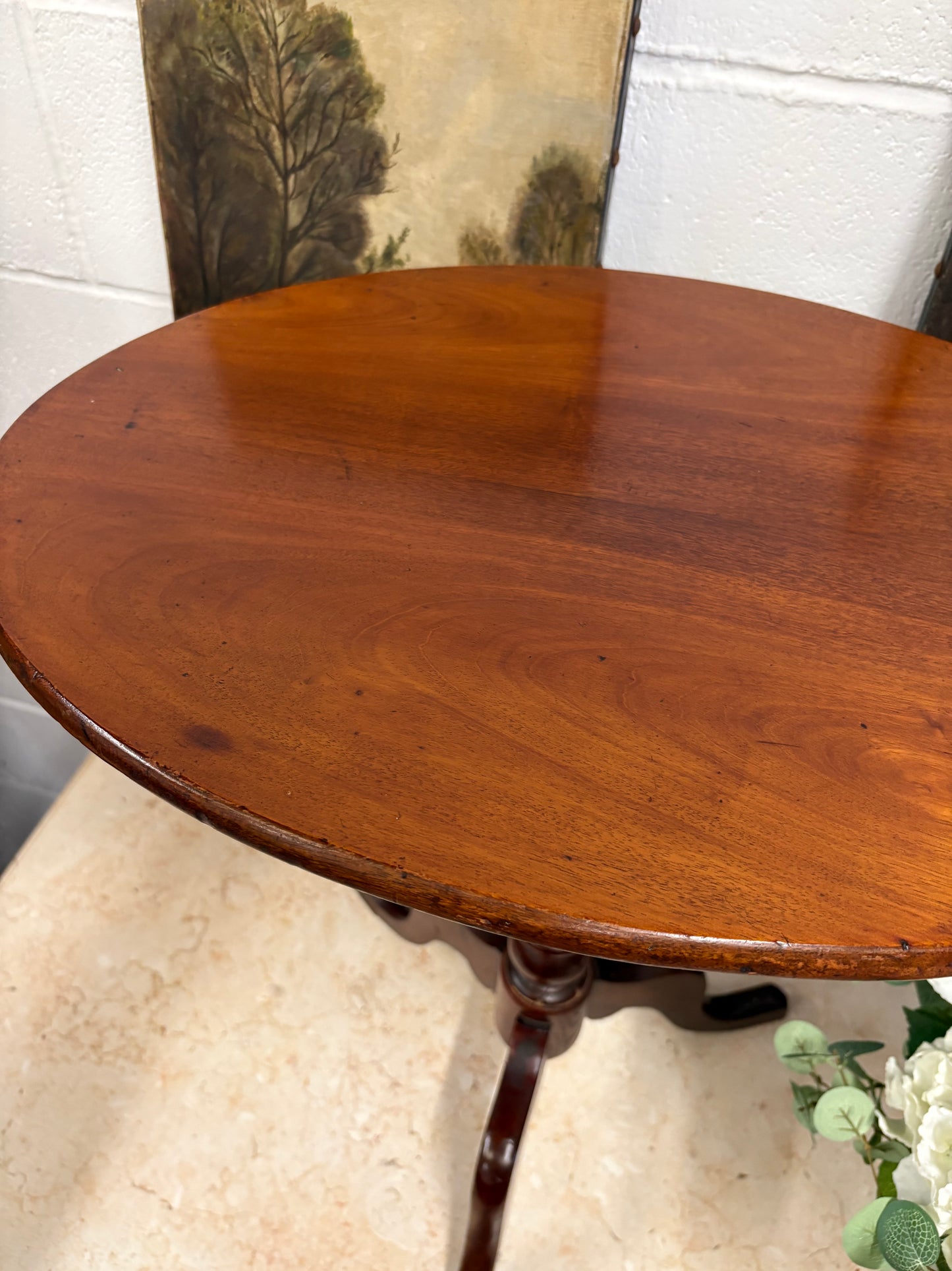 19th century mahogany oval topped occasional table on bobbin support and tripod legs