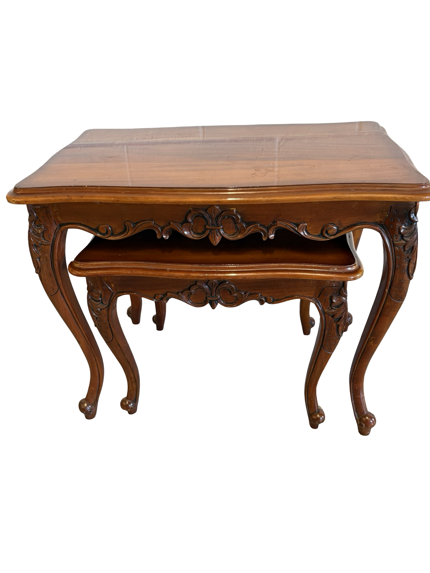 Pair of nesting Vintage French Carved side / living / lamp tables