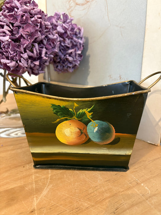 Vintage hand painted fruit design metal trough for flowers plants