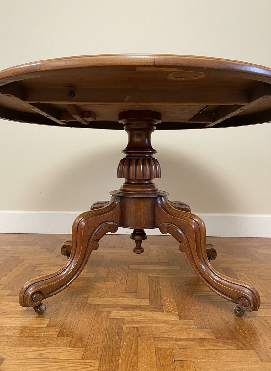 Victorian Antique Mahogany Oval Tilting Breakfast Table Carved legs