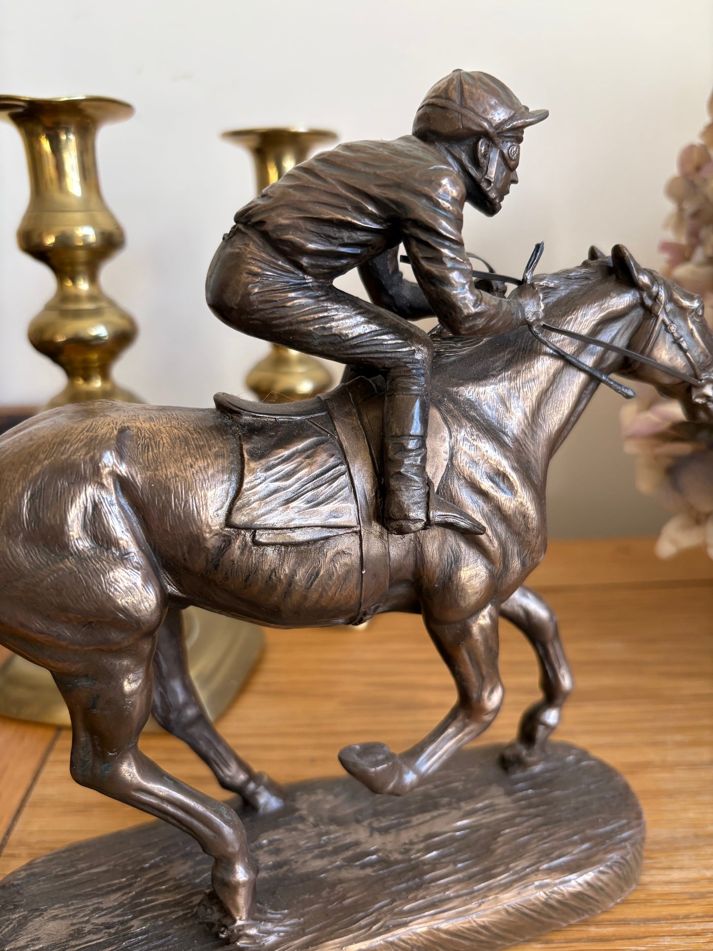 Horse and Jockey Resin Bronzed Figure by J Skeating Equine Racing