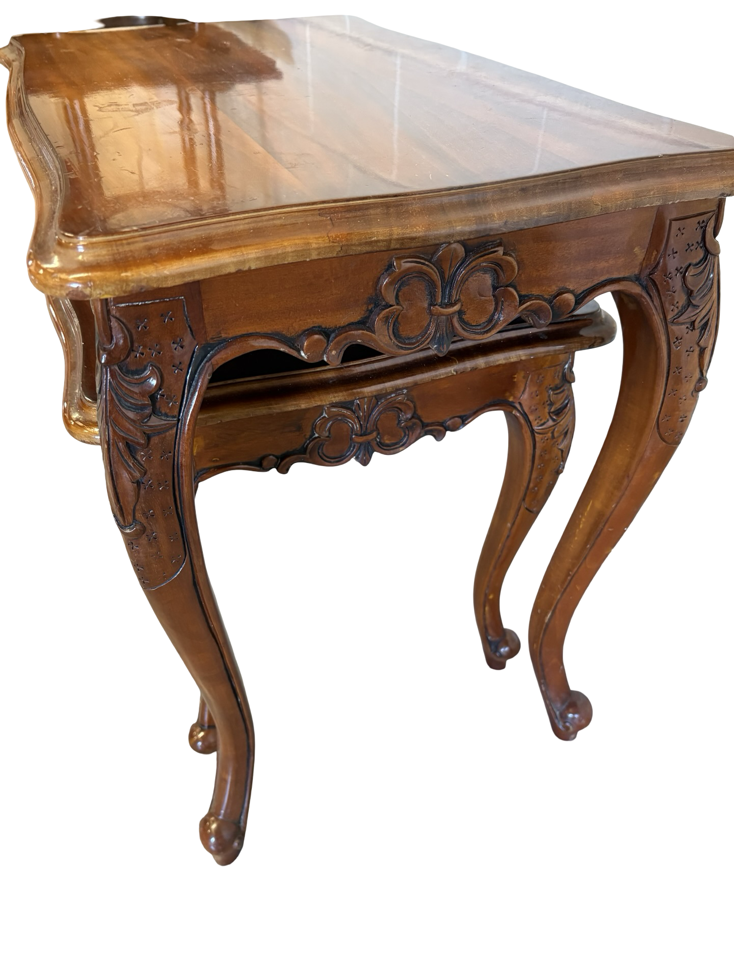 Pair of nesting Vintage French Carved side / living / lamp tables